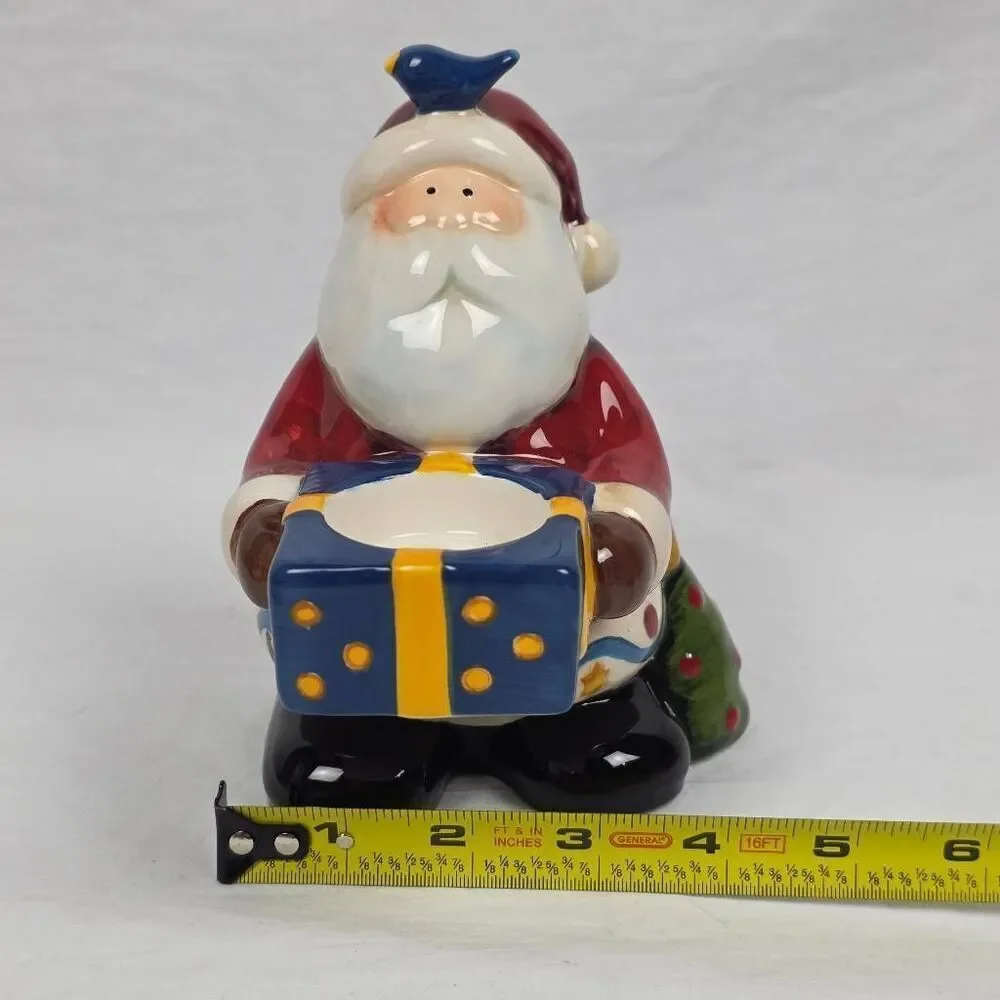 Santa Ceramic Tealight Holder with Gift Box 6” Decor